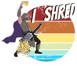 Stainless Steel Water Bottle with 'I Shred' Vintage Design Showing Shredder Electric Shredding Guitar