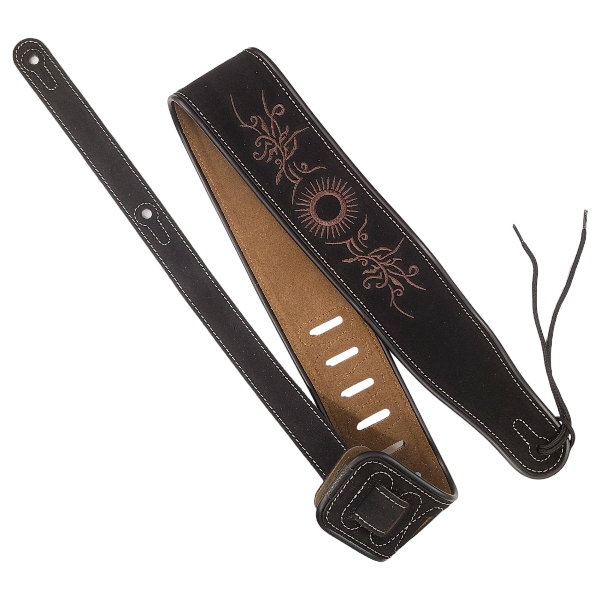 Suede Leather Guitar Strap Embroider Electric Acoustic Bass Tribal Notes Rose