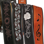 Suede Leather Guitar Strap Embroider Electric Acoustic Bass Tribal Notes Rose