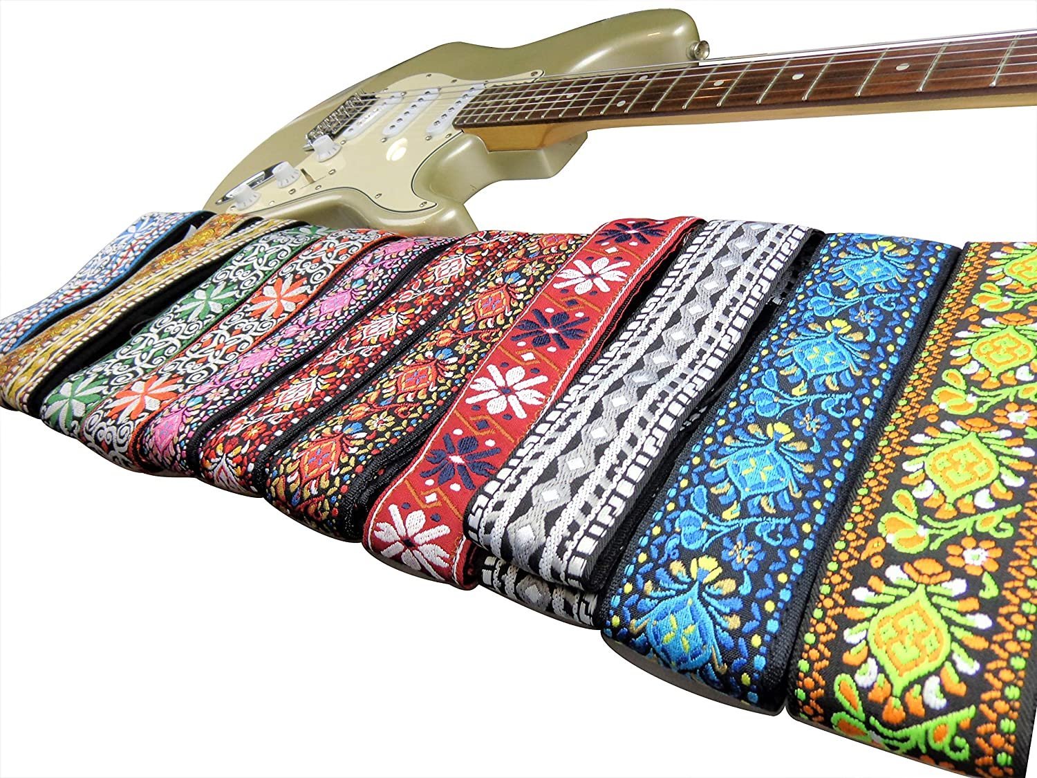 Guitar Strap Bohemian Style Embroidery Cotton Electric Acoustic Adjustable Soft