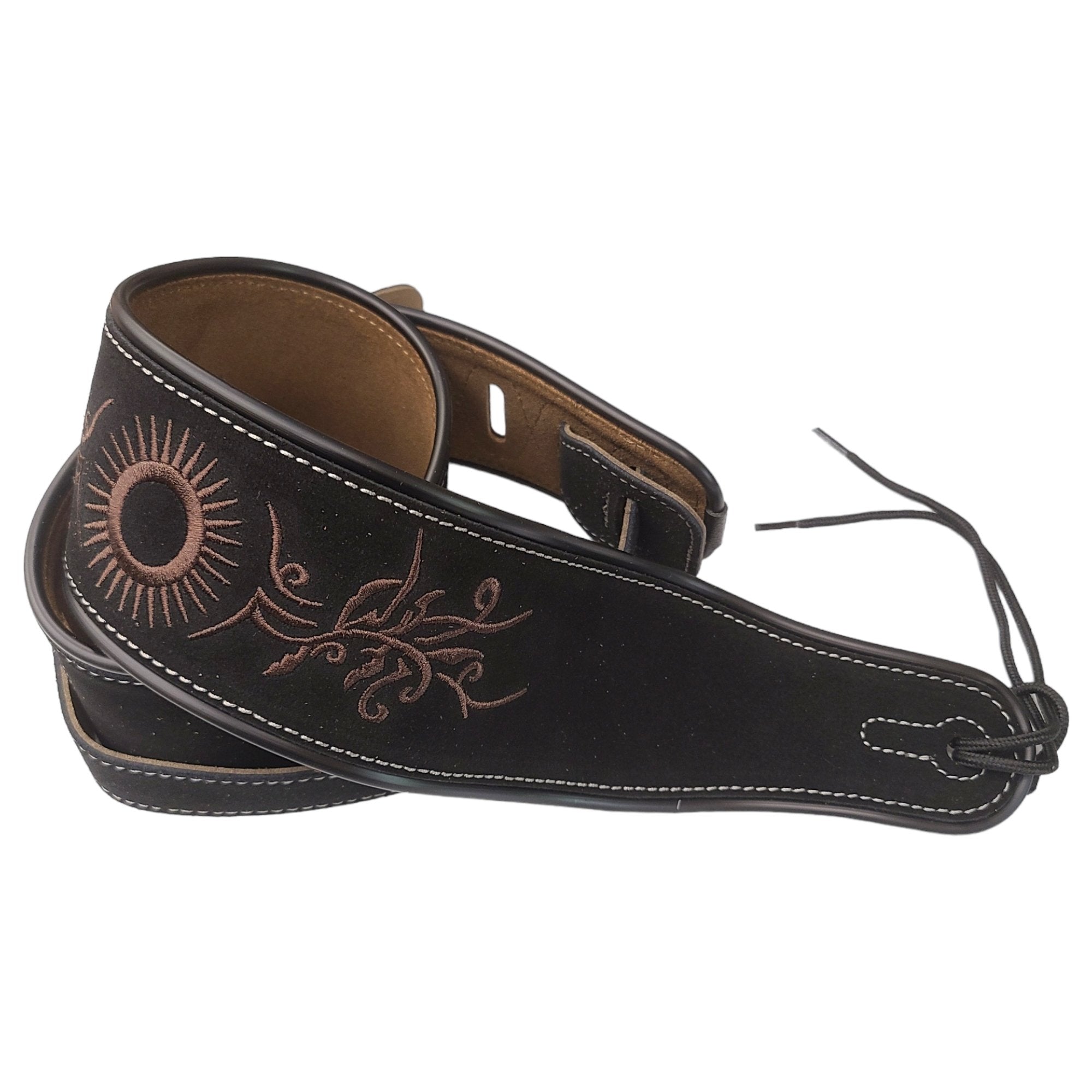 Suede Leather Guitar Strap Embroider Electric Acoustic Bass Tribal Notes Rose