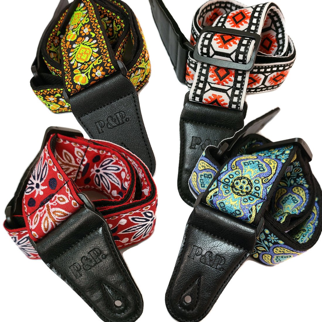 Guitar Strap Bohemian Style Embroidery Cotton Electric Acoustic Adjustable Soft