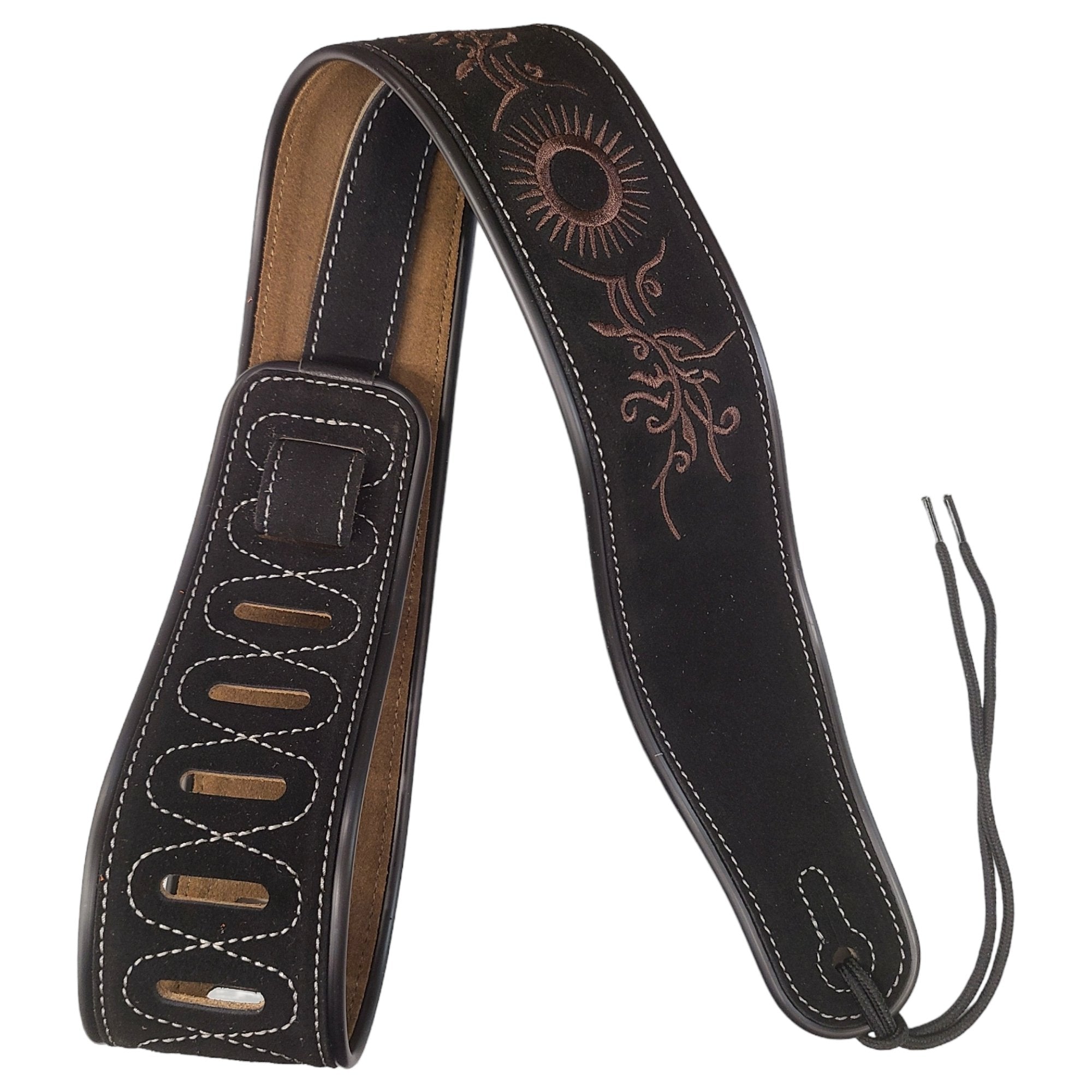 Suede Leather Guitar Strap Embroider Electric Acoustic Bass Tribal Notes Rose