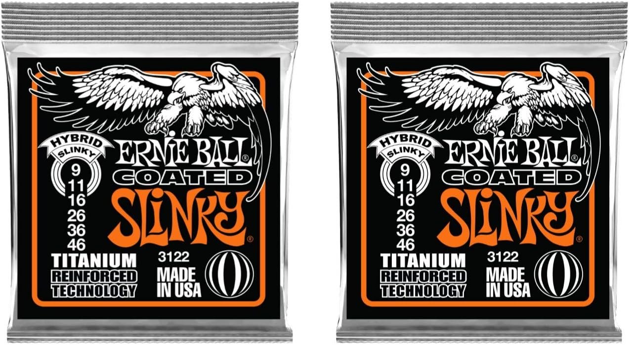 Ernie Ball 3122 Coated Titanium Hybrid Slinky Electric Guitar Strings - 2 PACK
