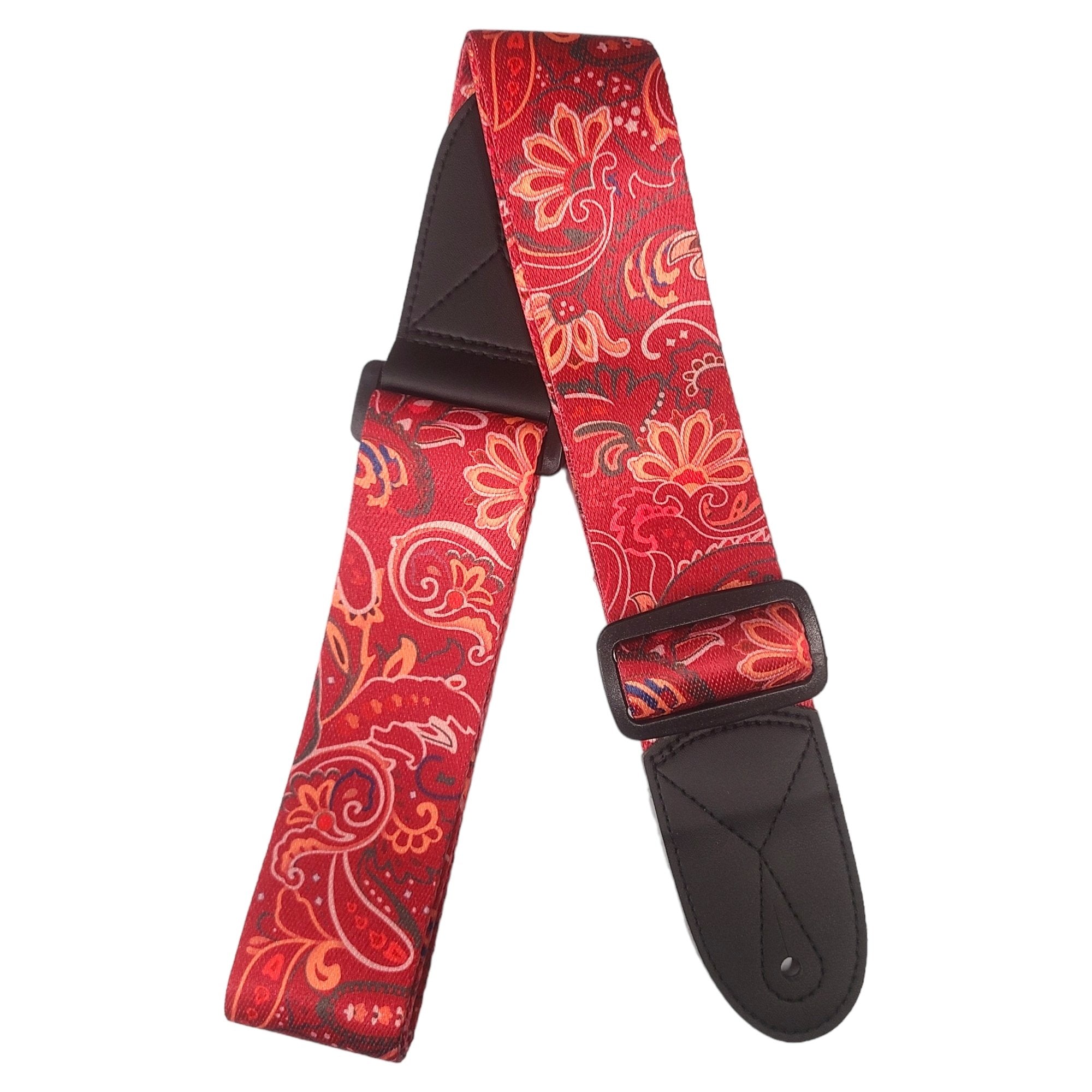 Paisley-Patterned Nylon Guitar Strap with Genuine Leather Ends