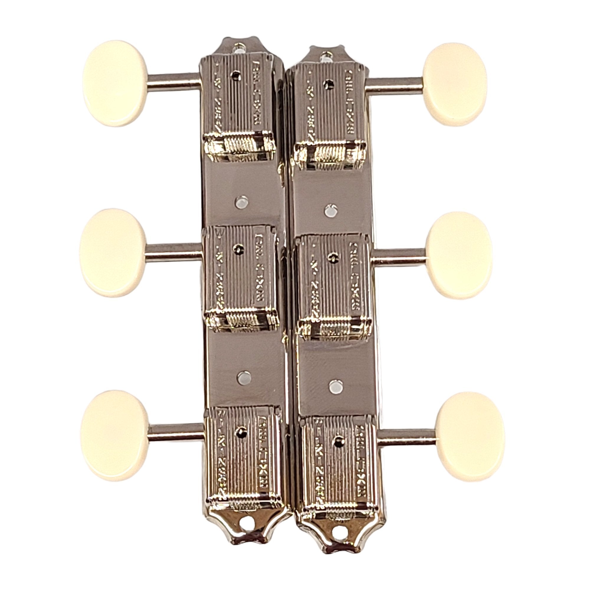 Wilkinson 3x3 Plate Guitar Tuning Pegs, Nickel With Cream