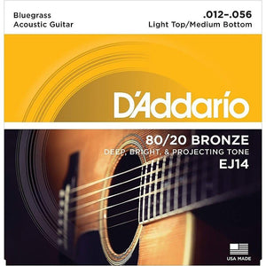 D'Addario EJ14 80/20 Bronze Acoustic Guitar Strings, Light Top/Medium Bottom/Bluegrass, .012-.056