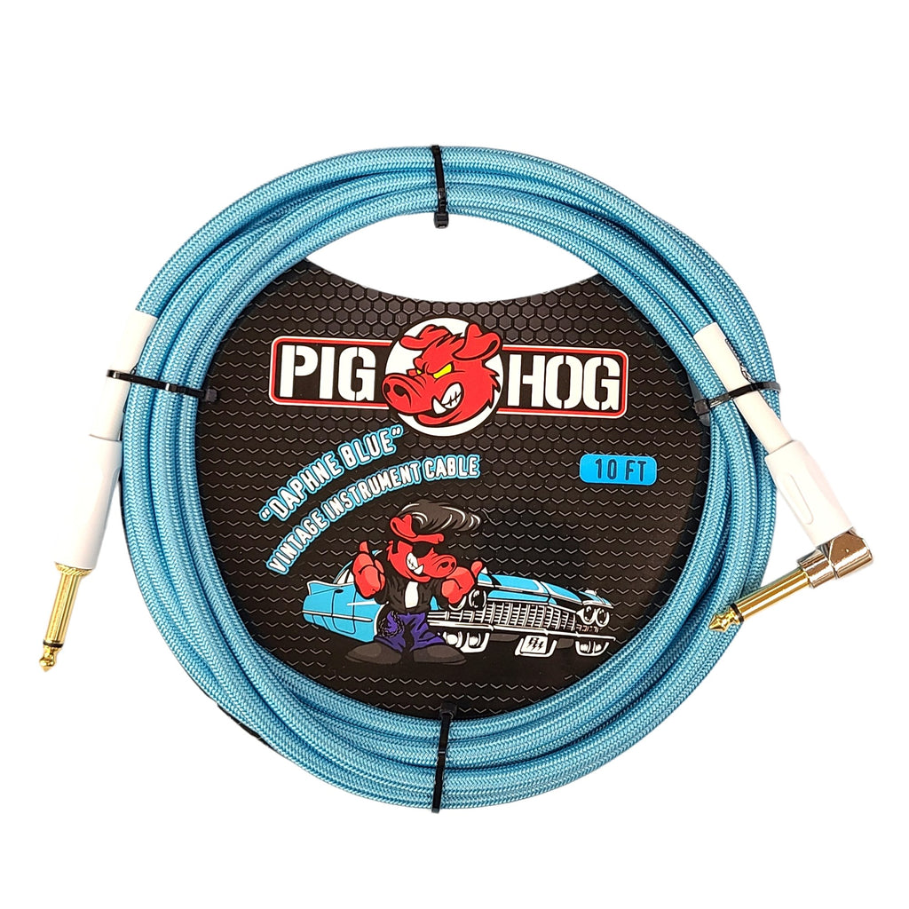 Pig Hog Daphne Blue Right-Angle Instrument Cable, 10ft