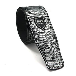 Adjustable Leather Guitar Strap Embossed for Acoustic Electric Guitar Strap Silver Snake