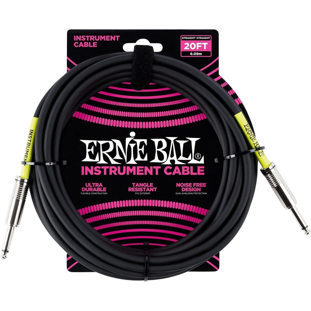 Ernie Ball Ultraflex 20' Straight Straight Angle Instrument Cable Black