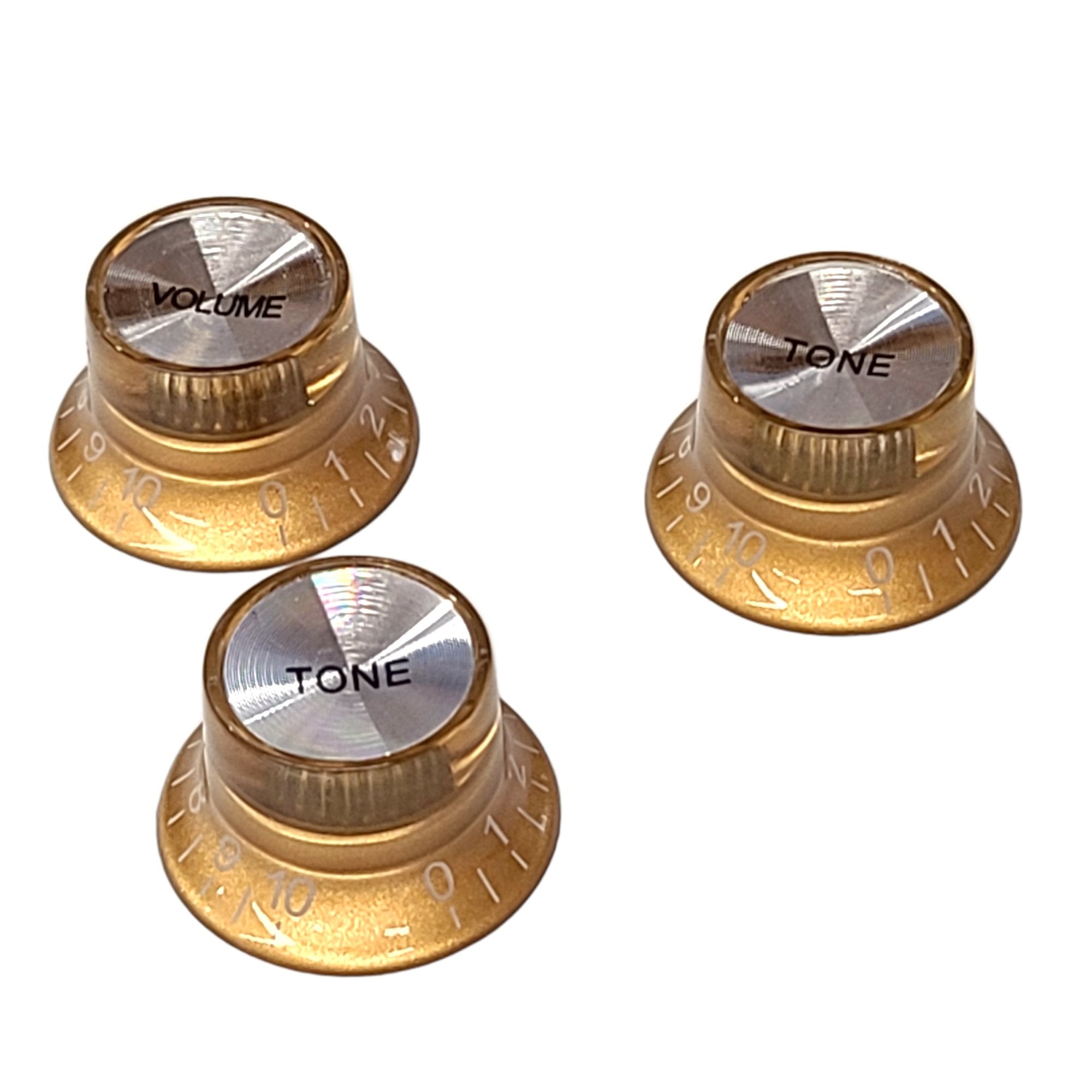 Gold Silver Reflector Cap Knobs 1 Volume 2 Tone Epiphone Top Hat Bell Les Paul