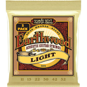 Ernie Ball Earthwood Light 80/20 Bronze Acoustic Guitar Strings 3-pack, 11-52 Gauge (P03004)