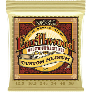Ernie Ball Earthwood Custom Medium 80/20 Bronze Acoustic Guitar Strings, 12.5-56
