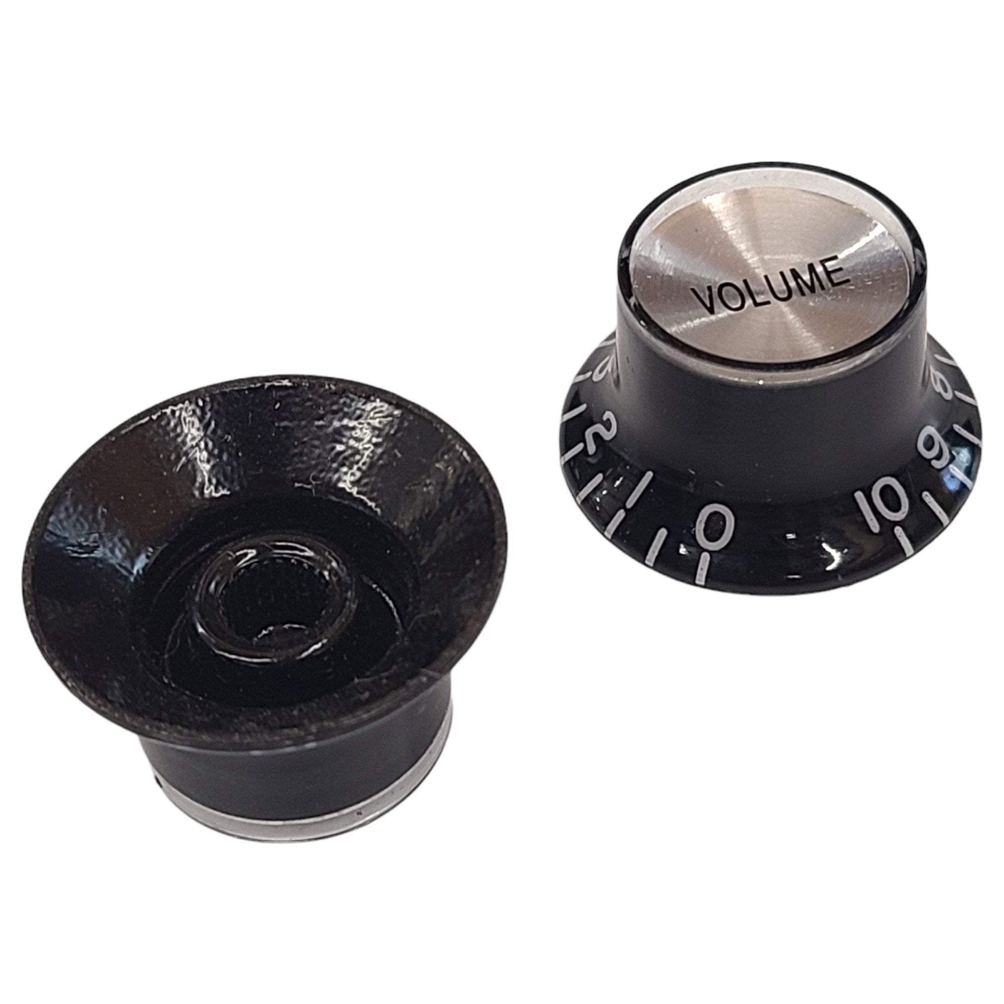 WD Music Left Hand Bell Knob Set Of 2 Black With Silver Top