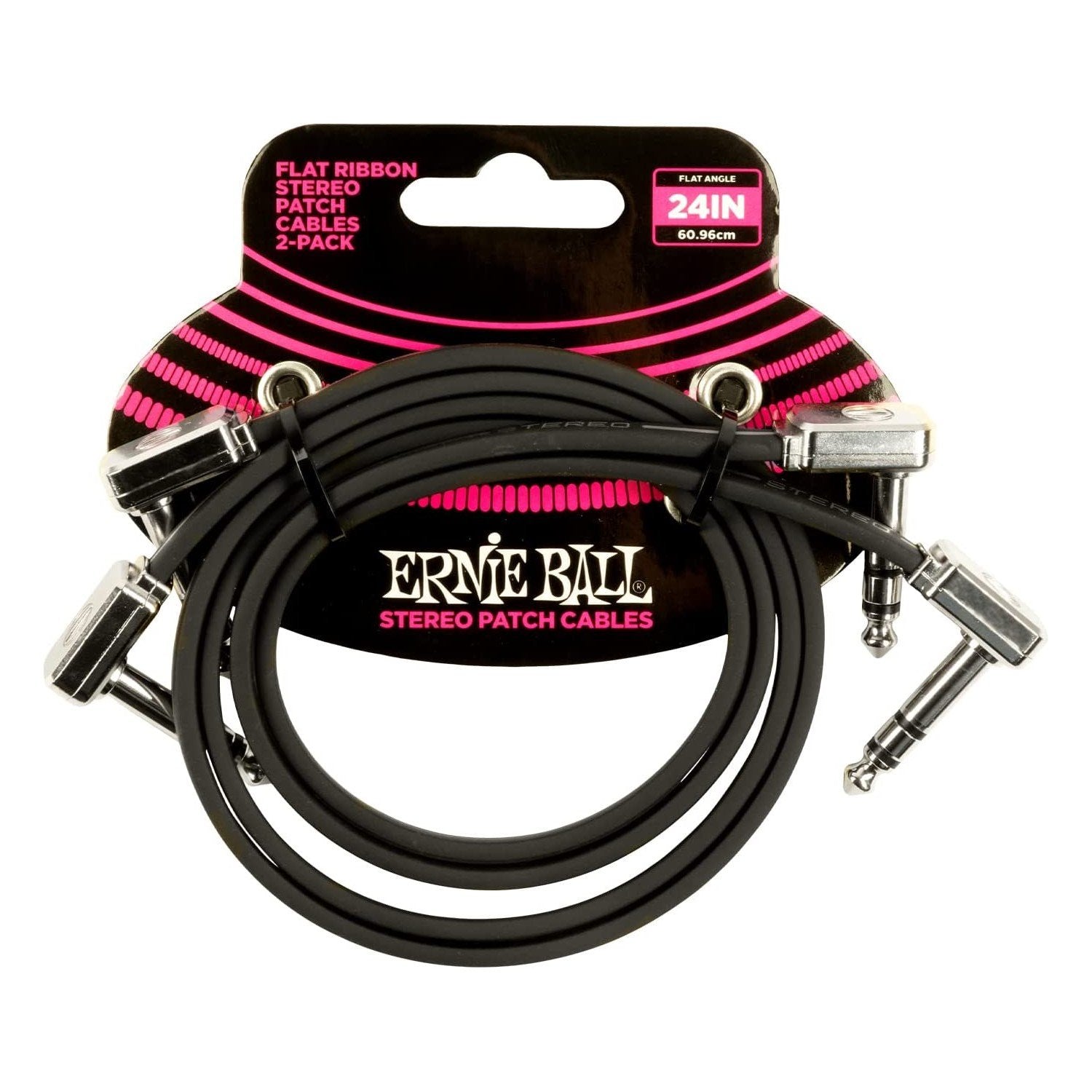 Ernie Ball 24" Stereo Flat Ribbon Patch Cable 2-Pack, Black