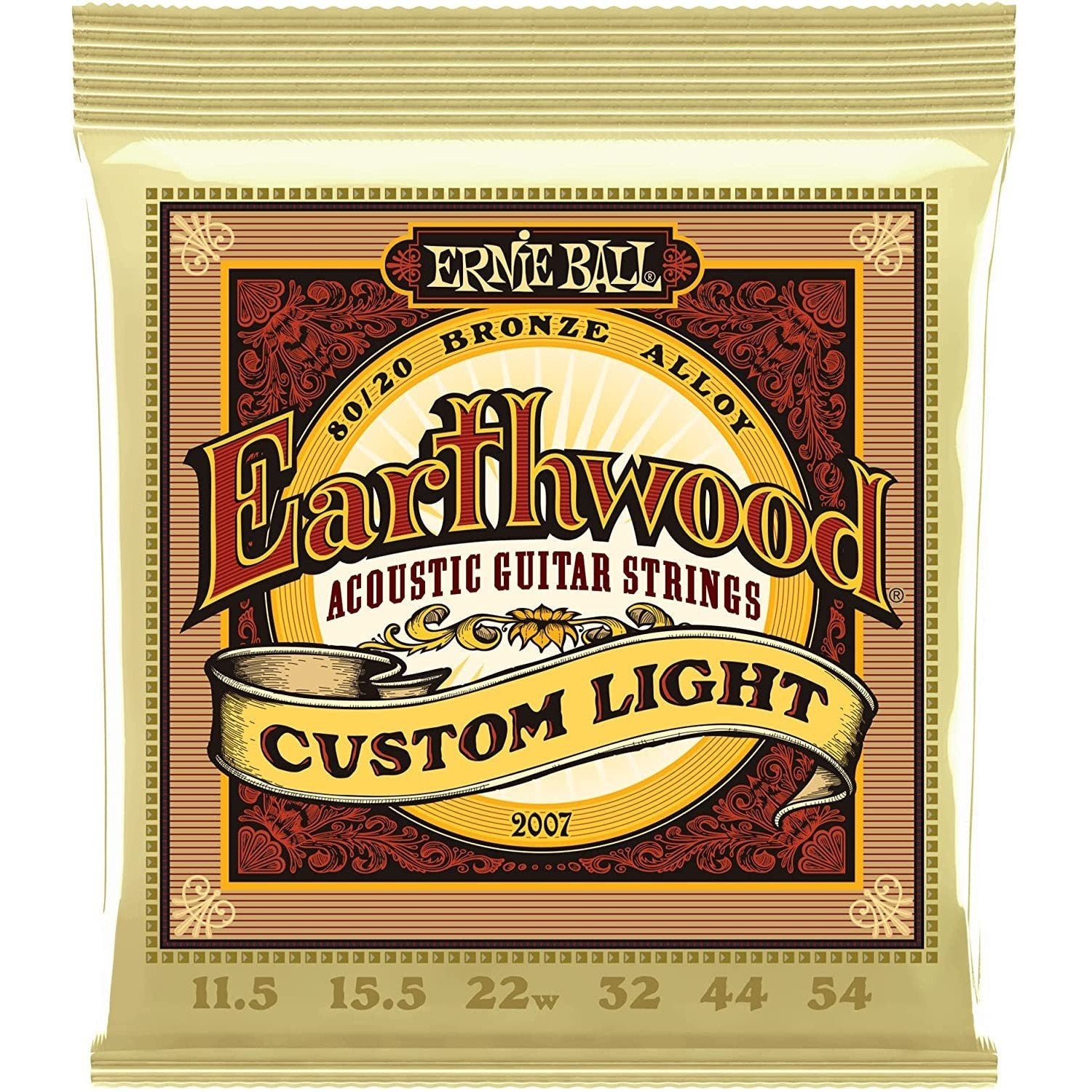 Ernie Ball Earthwood Custom Light 80/20 Bronze Acoustic Guitar Strings, 11.5-54