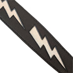 Henry Heller Leather Guitar Strap 2" Classic Lightning Bolt Black Silver