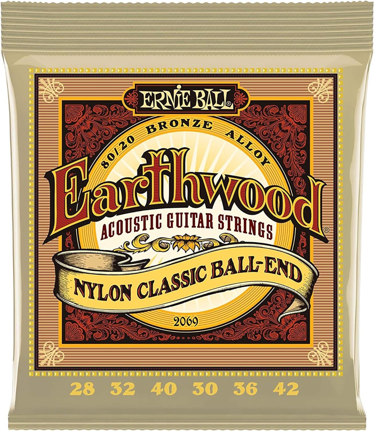 Ernie Ball 2069 Earthwood Folk Nylon Ball End Set, Clear and Gold (3 Pack Bundle)