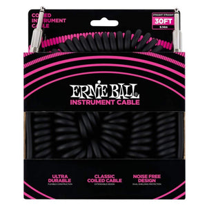 Ernie Ball Guitar Instrument Cable 30' Coiled Straight/Angle Black