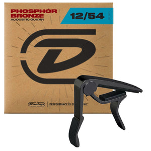 Dunlop Acoustic Trigger Capo And Phosphor Bronze Strings 12 To 54 83CB