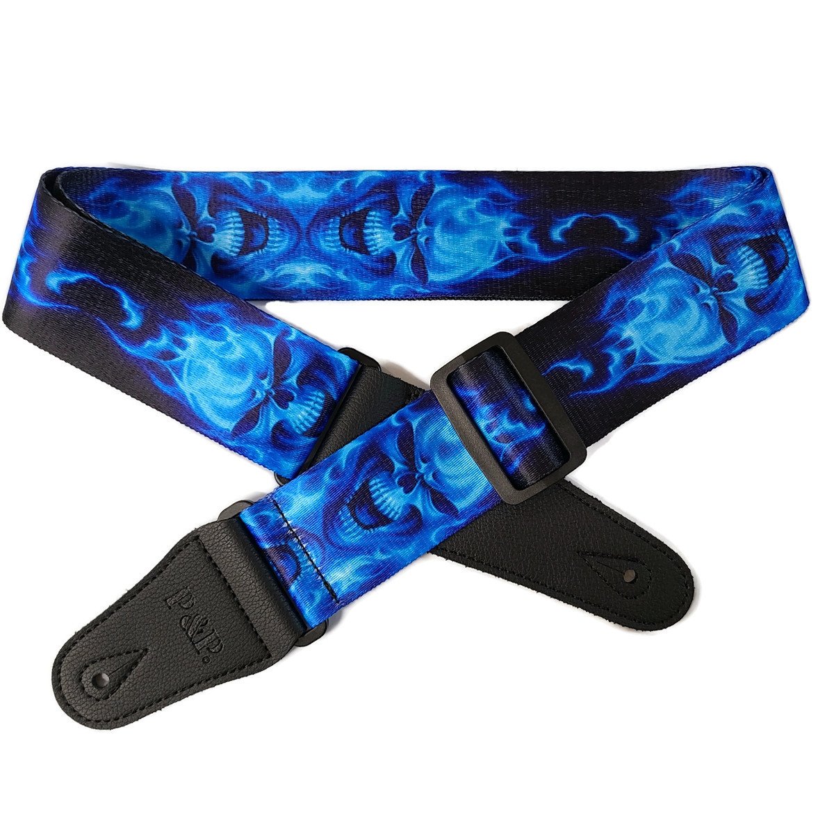 Blue Fire Skull Guitar Strap