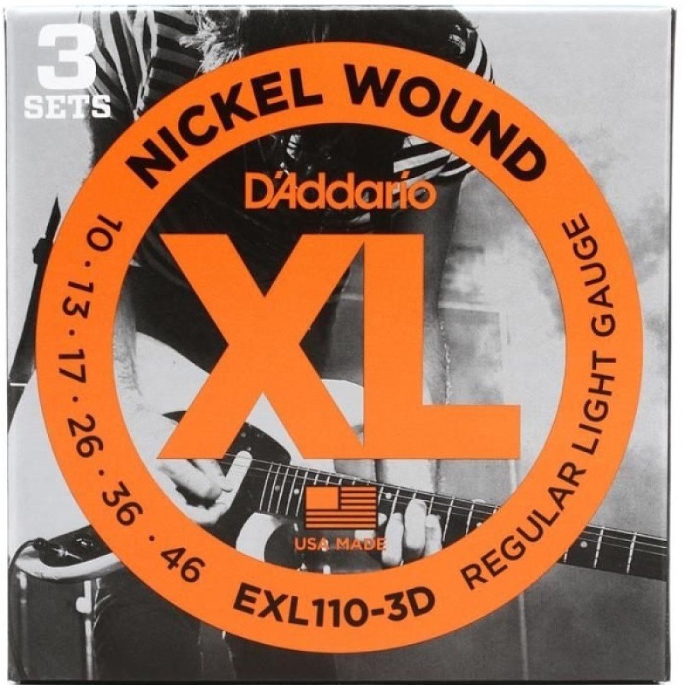 3 Pack D'Addario Electric Guitar Strings EXL110 10-46 Light EXL110-3D