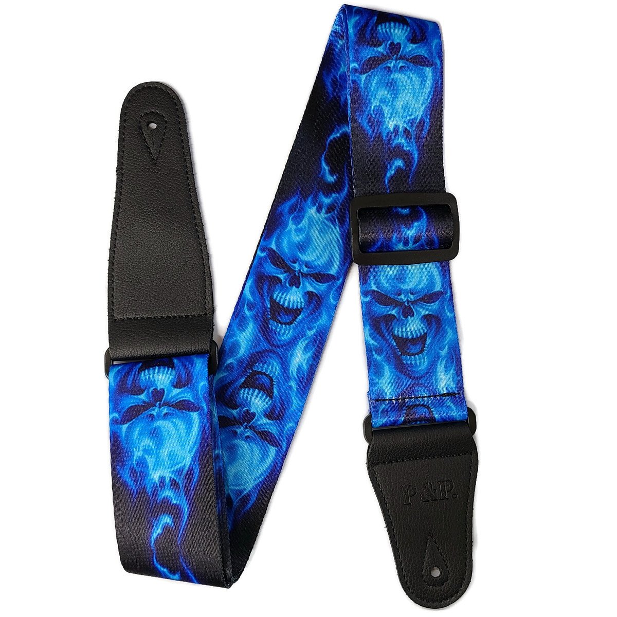 Blue Fire Skull Guitar Strap