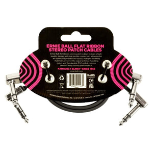 Ernie Ball 12in Stereo Flat Ribbon Patch Cable 2-Pack, Black