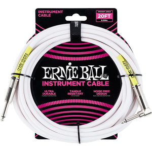 Ernie Ball Ultraflex 20' Straight Straight Angle Instrument Cable White