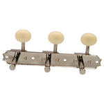 Kluson 3/Plate Single Line Guitar Tuning Pegs, Nickel/Cream