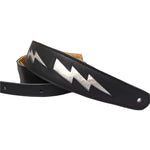 Henry Heller Leather Guitar Strap 2" Classic Lightning Bolt Black Silver