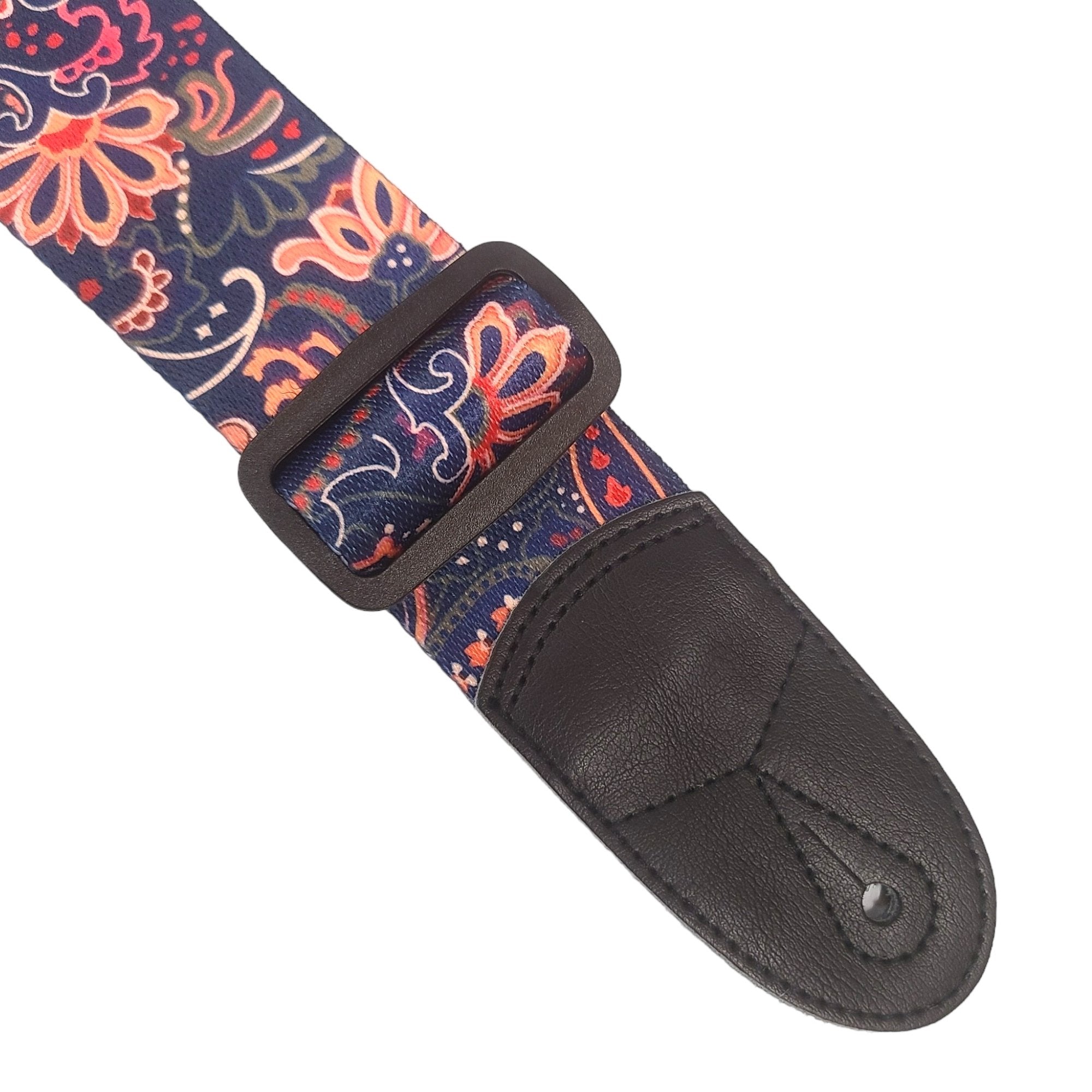 Paisley-Patterned Nylon Guitar Strap with Genuine Leather Ends