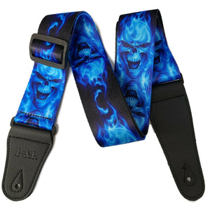 Blue Fire Skull Guitar Strap