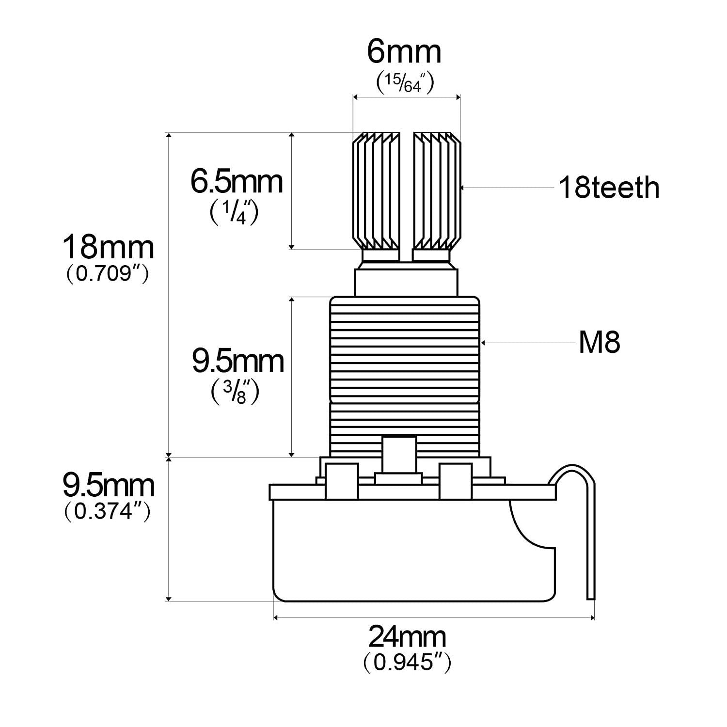Full Size B500K Split Shaft Metric Potentiometers